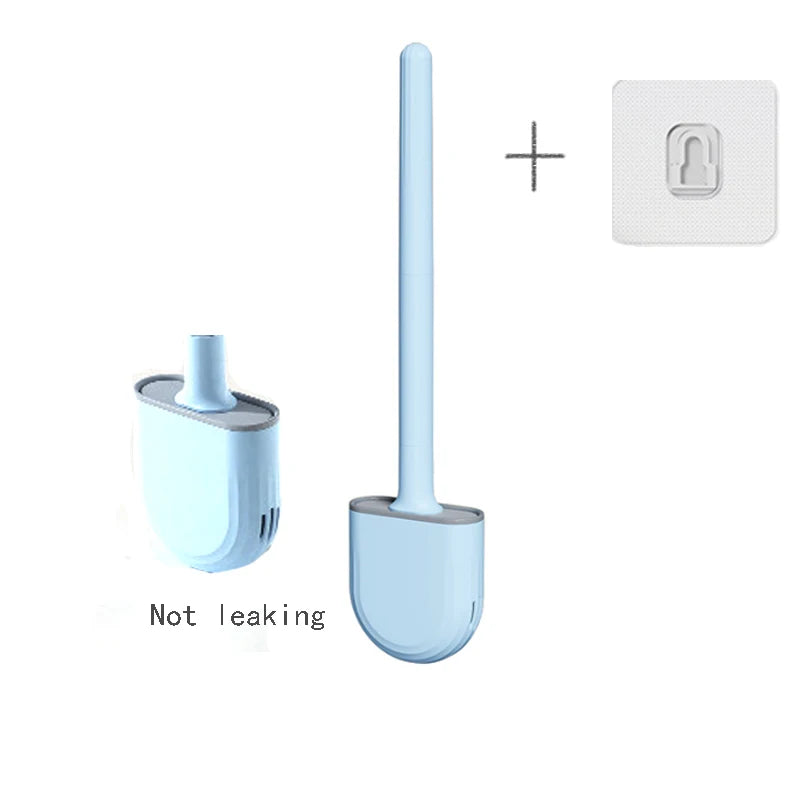 Wall Hanging Toilet Brush With Holder, Long Handle Silicone Bristles