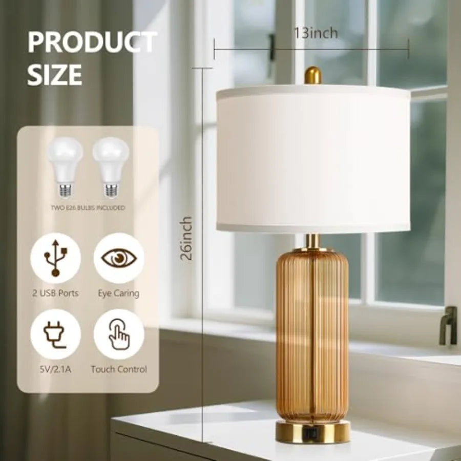 Table Lamps Set Of 2 With Touch Control 3 Way Dimmable Vertical Grained Glass