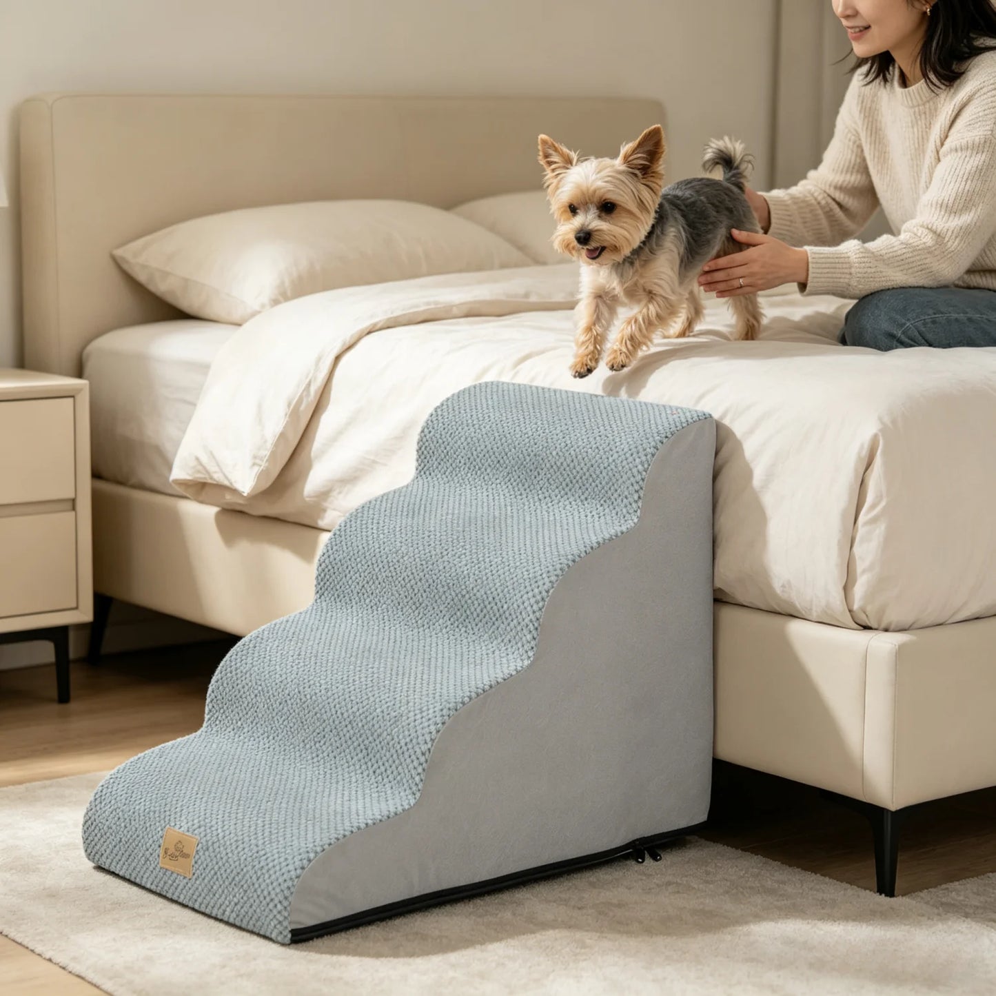 3 To 5 Step Curved Dog Stairs With Removable Cover