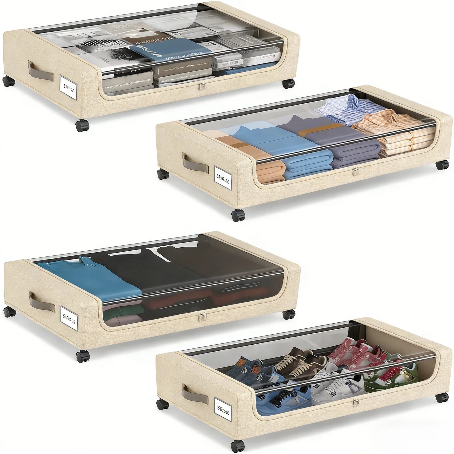 Under Bed Storage Containers 4 Pack With Smooth Rolling Wheels