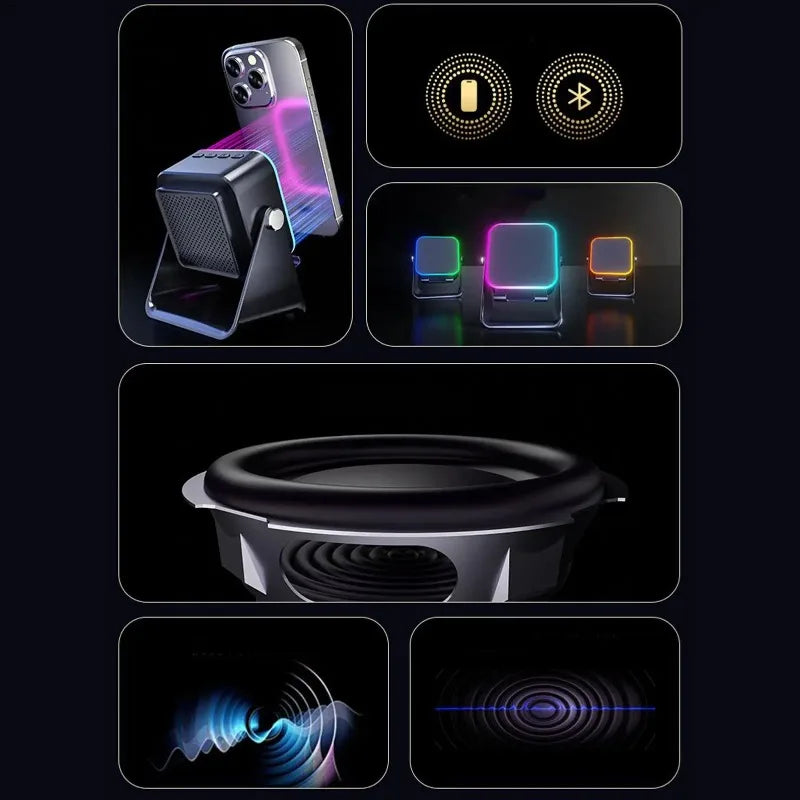 5-In-1 Auto-Induction Wireless Speaker With Phone Holder And RGB Lights