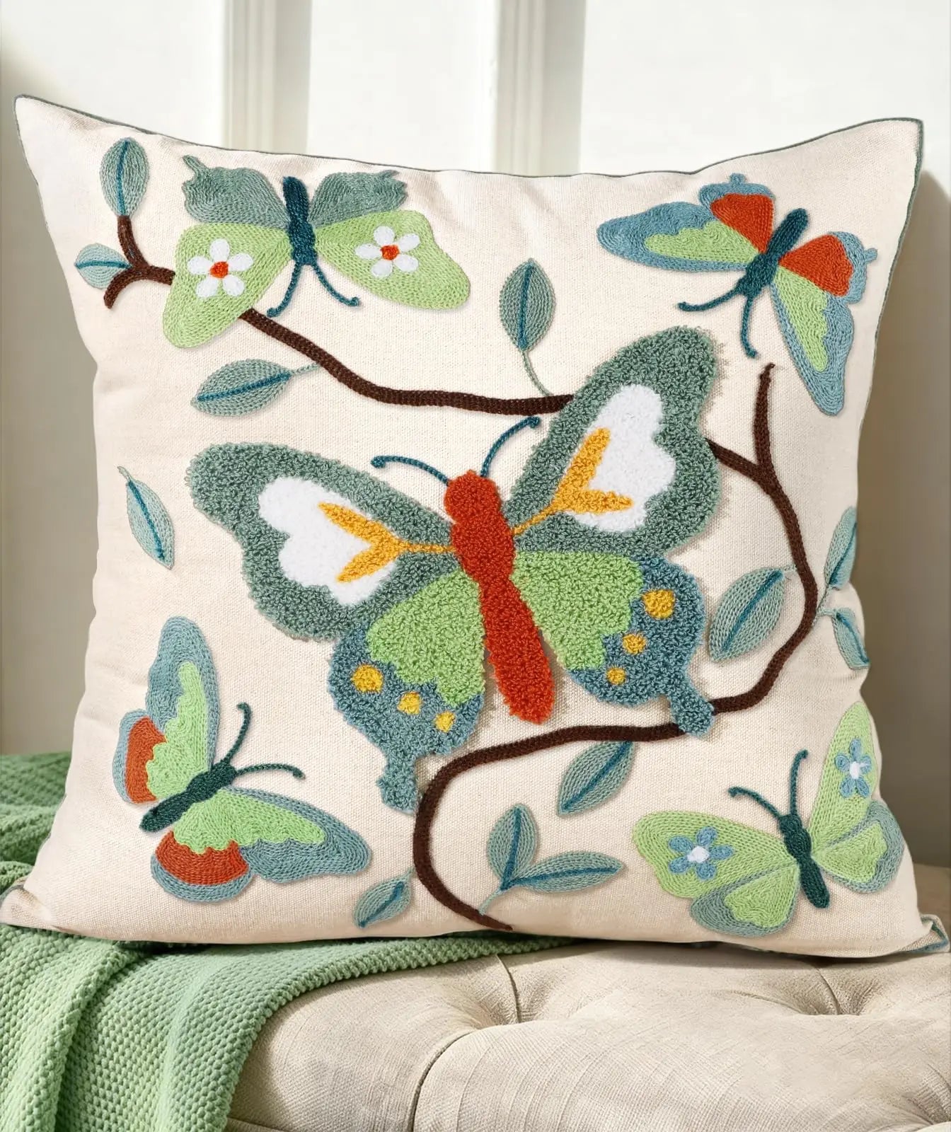 Faux Embroidery Floral Print Double Sided Throw Pillow Cover Decorative Case