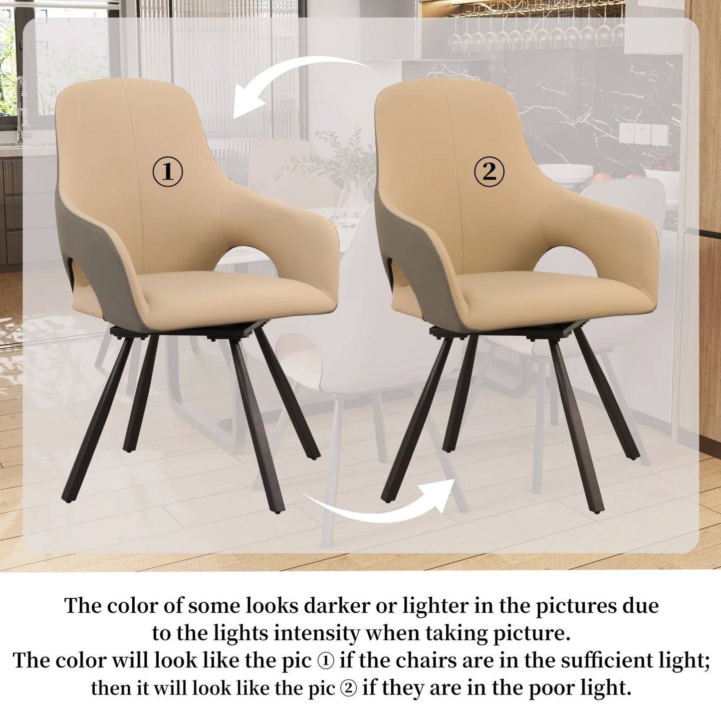 Swivel Dining Chairs Set of 2  Microfiber Leather Kitchen Dining Room Chairs with Arms High Backrest Leisure Side Chairs for Homes
