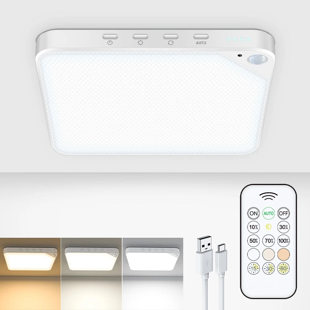 Willed 8W Rechargeable Motion Sensor Ceiling Light With Remote 5000mAh
