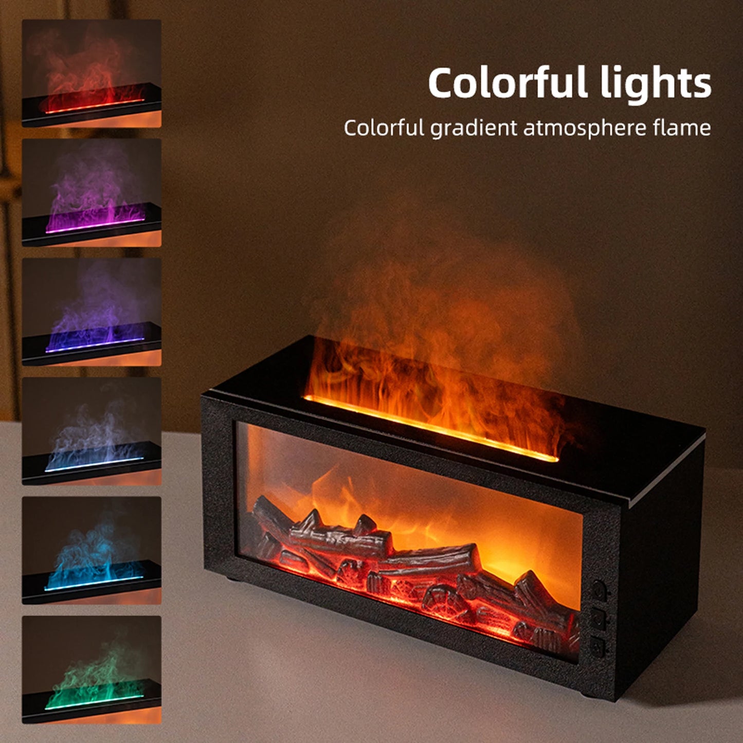 7 Color Fireplace Flame Diffuser With Timer Humidifier And Aroma