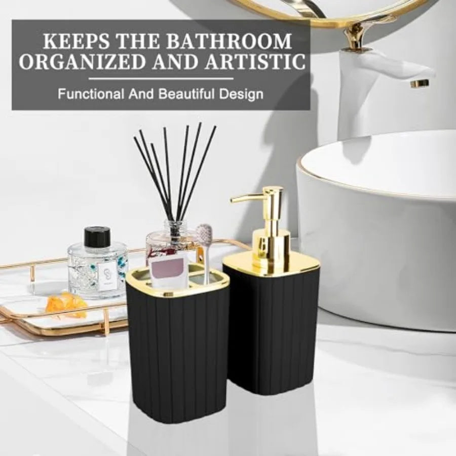 Bathroom Accessories Set With Soap Dispenser And Toothbrush Holder Boho Decor