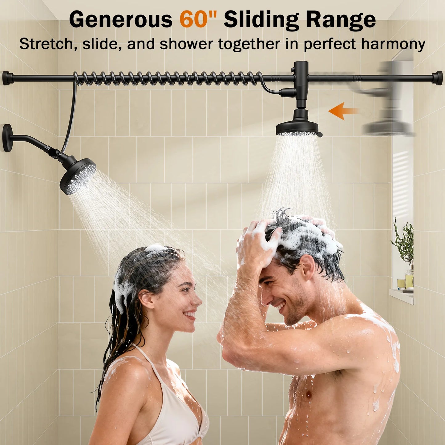 Tandem Dual Shower Head With Adjustable Slider For Couples
