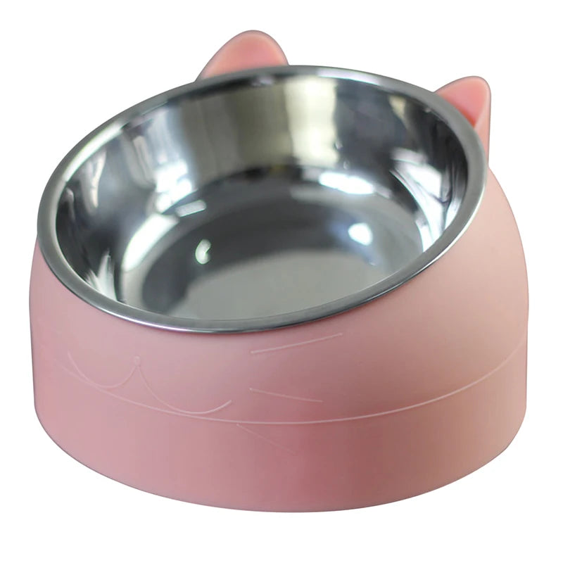 Stainless Steel Cat Bowls Non Slip Base 15 Degree Tilt