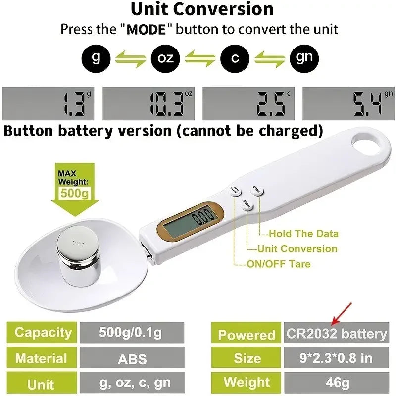 Mini Spoon Scale Digital Kitchen Scale 0.1 To 500 G LCD Display