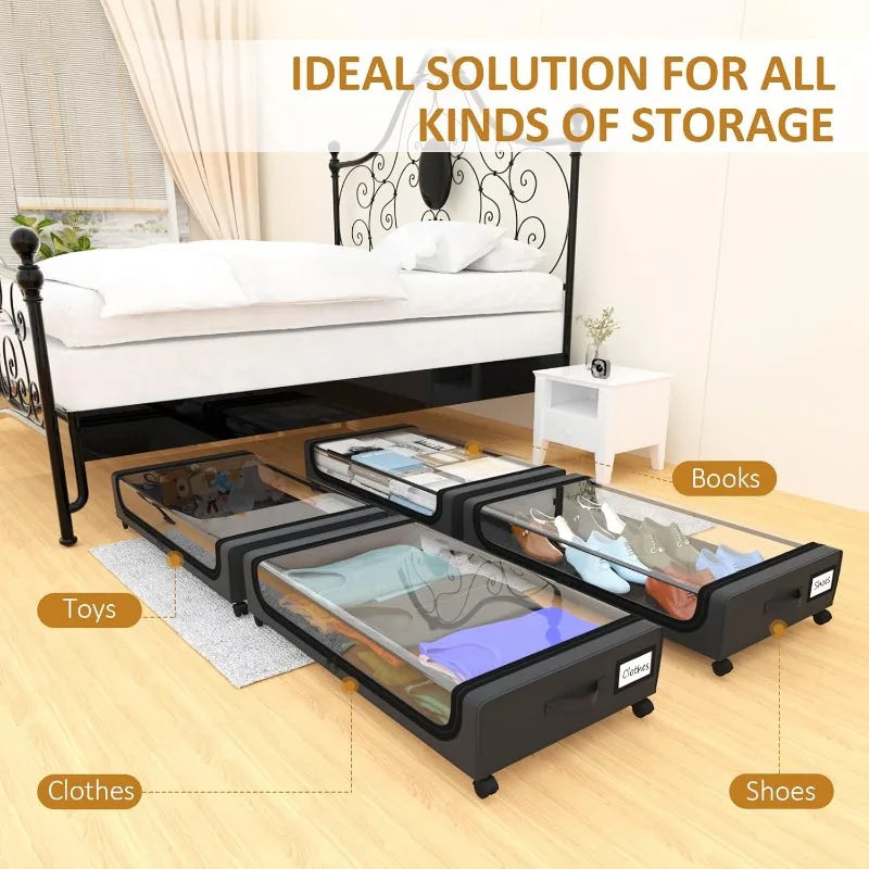 Under Bed Storage Containers 4 Pack With Smooth Rolling Wheels