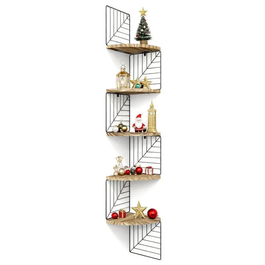 Rustic Wood Corner Wall Shelf With Zigzag Brackets
