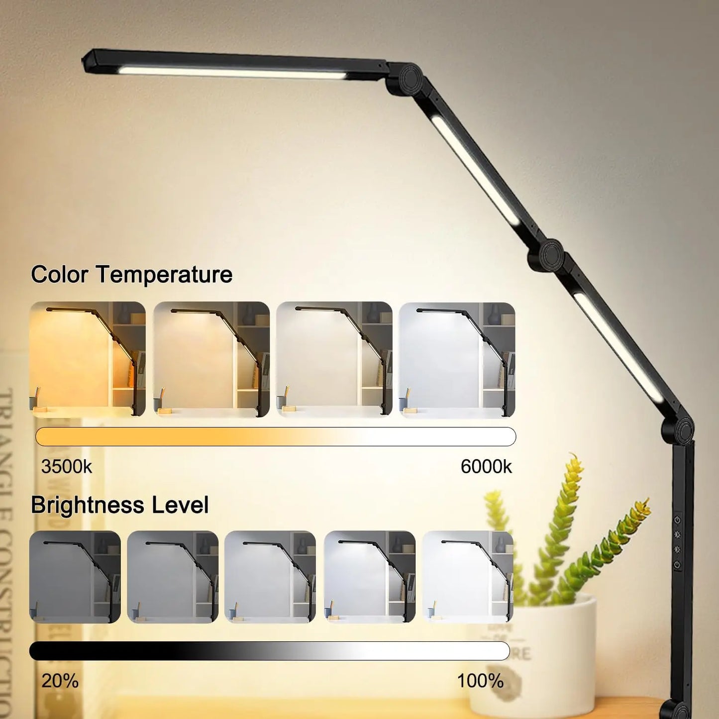 LED Desk Lamp With Clamp And Flexible Swing Arm Dimmable