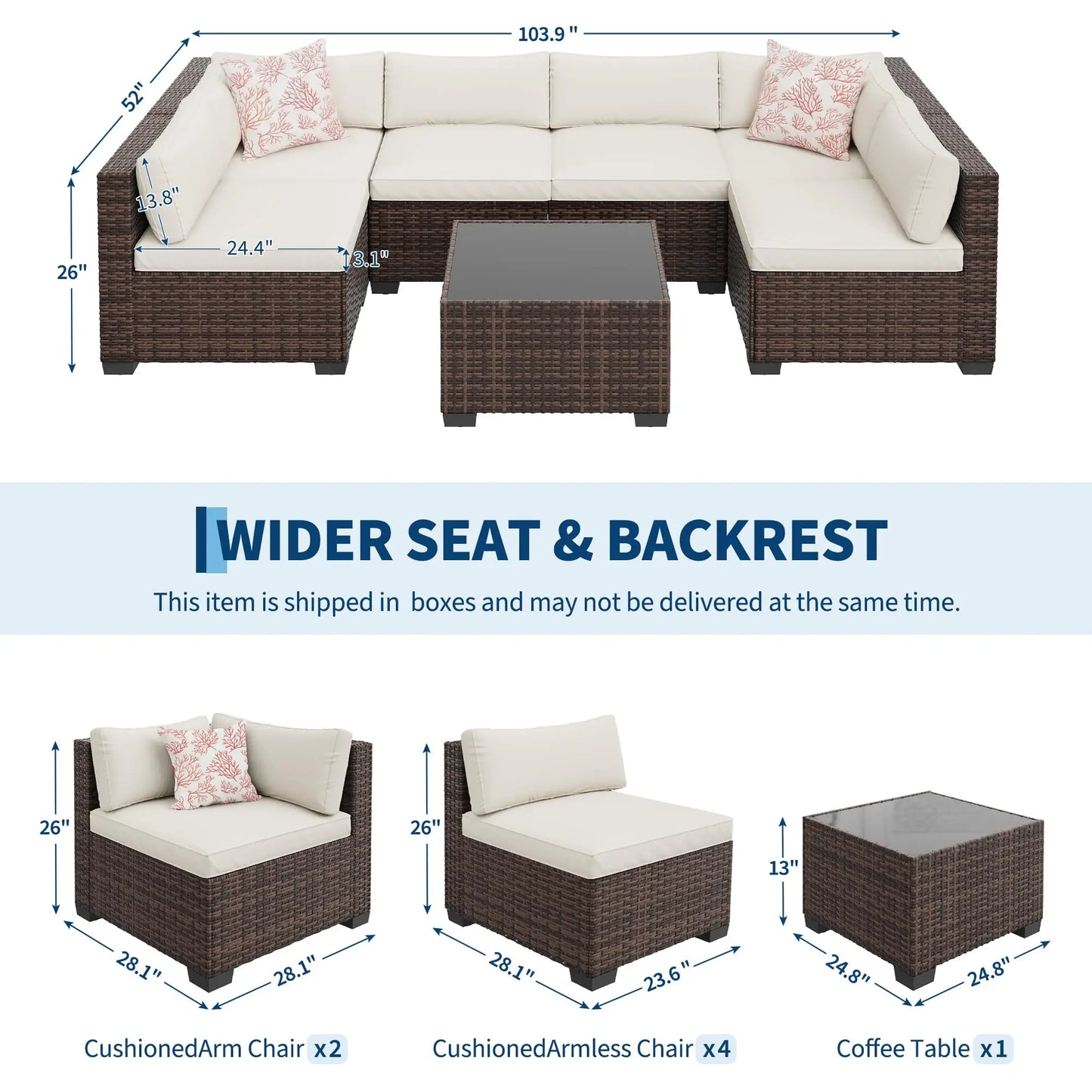 HobbyLane 7-Piece Outdoor Patio Sectional Sofa Set With Ottoman