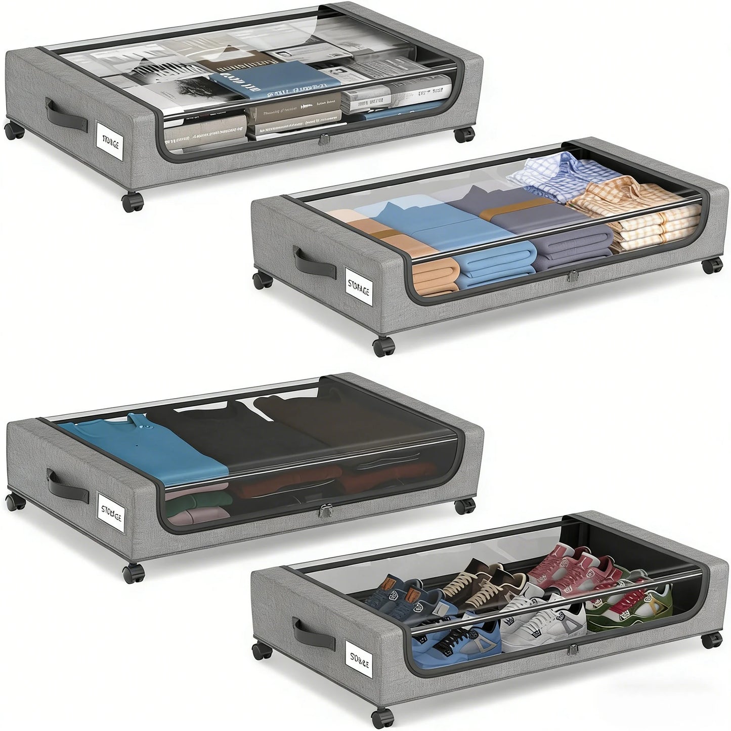 Under Bed Storage Containers 4 Pack With Smooth Rolling Wheels