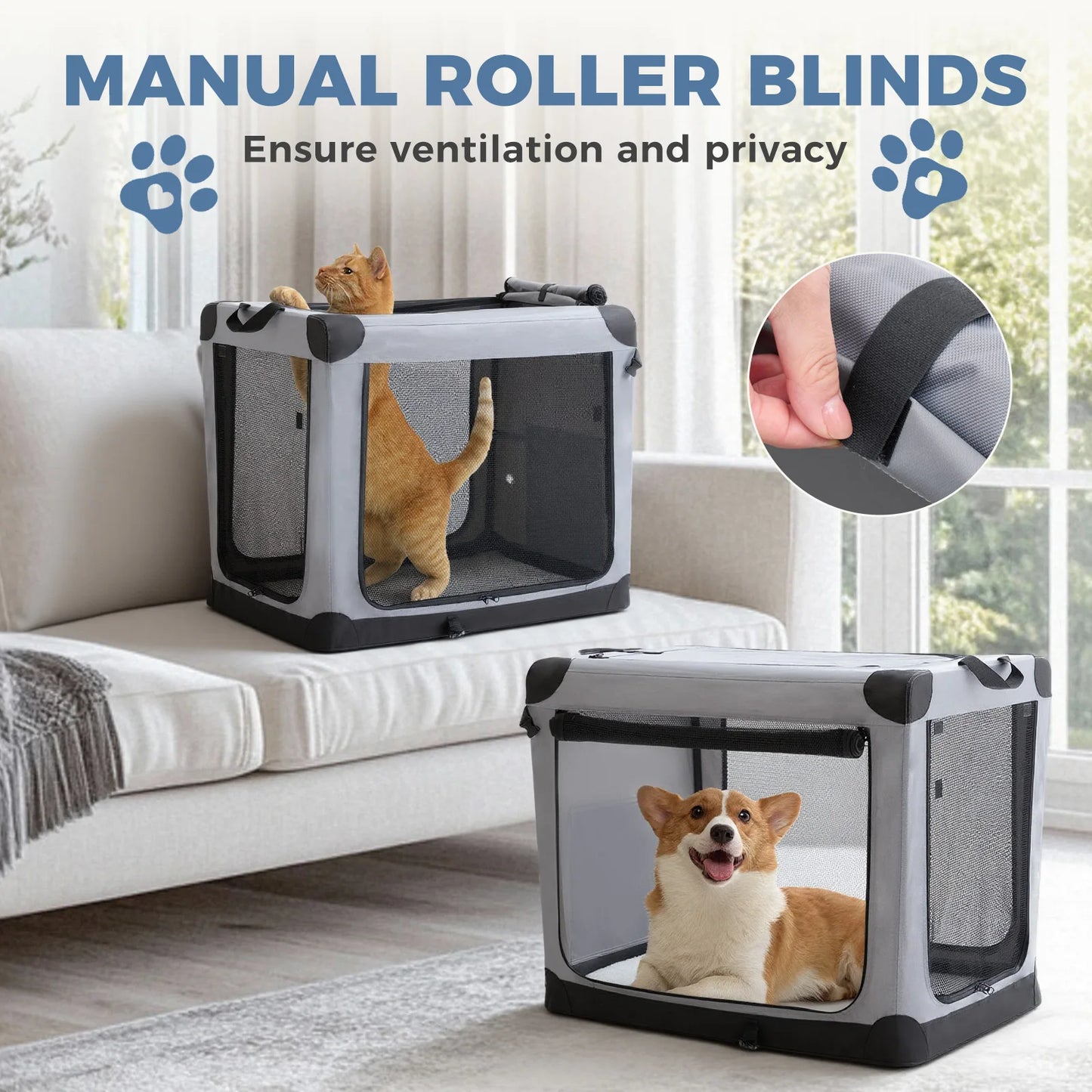 JHK Foldable Soft Dog Crate With Three Doors Indoor