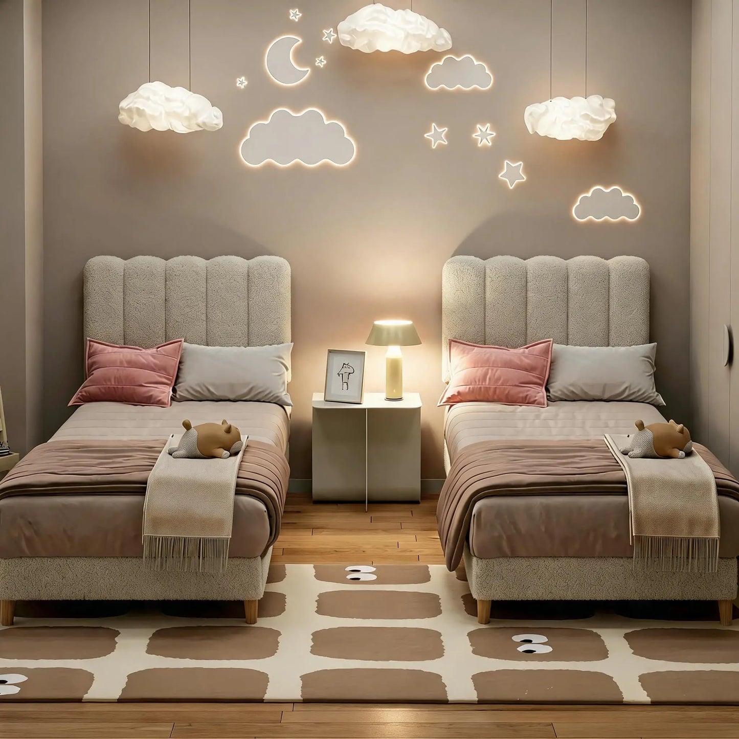 Twin Bed Frame, Upholstered Platform Bed with Wave Headboard for Girls/Kids, Easy Assembly, Wooden Slats Support, No Box Spring Needed