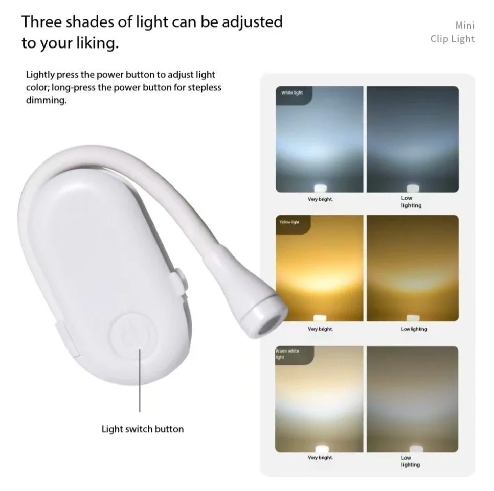 HomeFISH Mini LED Book Light Clip 360 Degree Adjustable Lamp