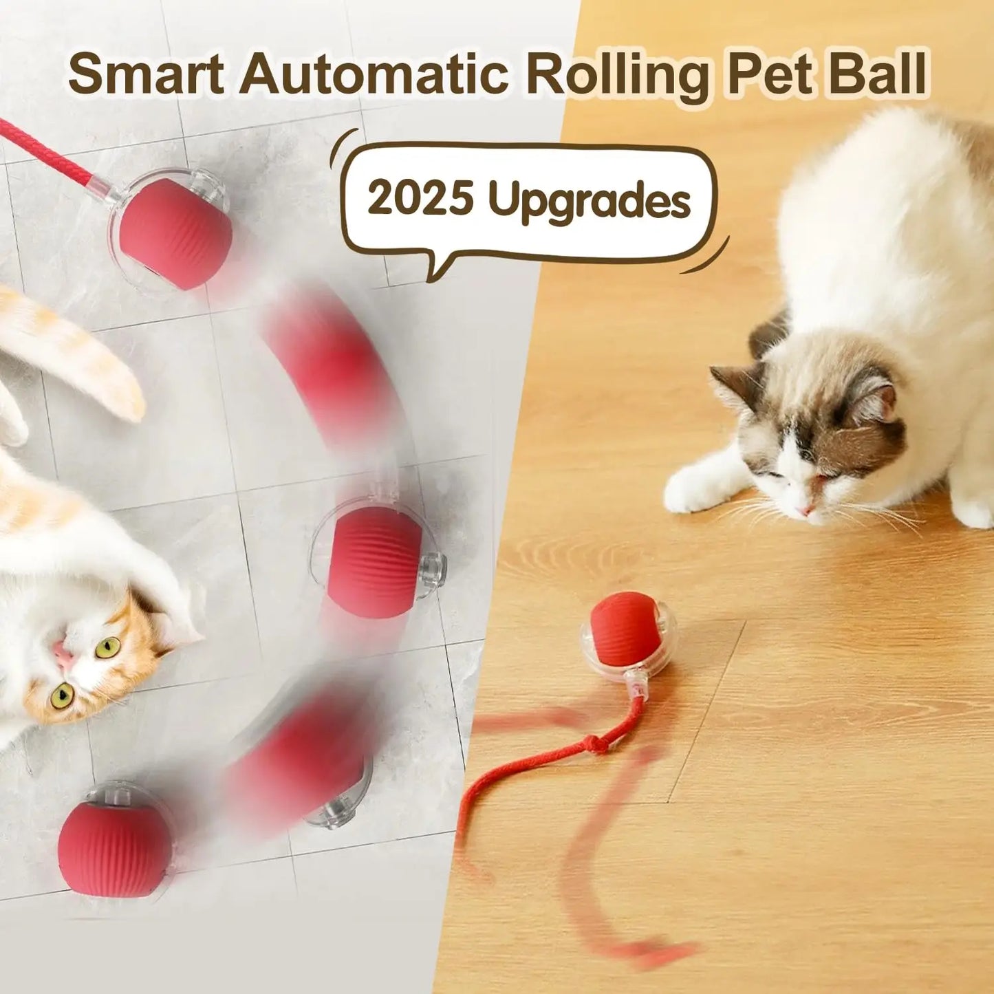 Interactive Cat Ball Toy Automatic Rolling Ball With Tail Rechargeable