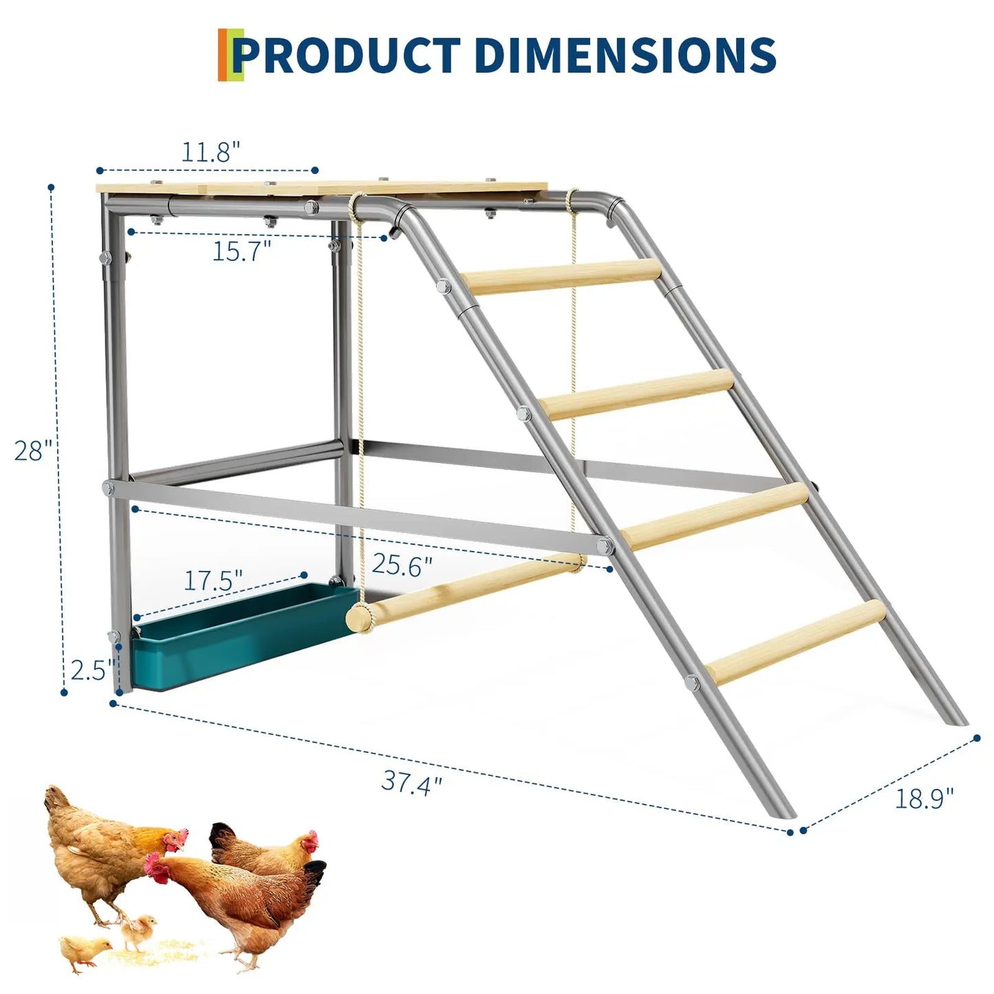 HiMISS Multi-Tier Chicken Roost Perch With Wooden Rungs Galvanized Steel