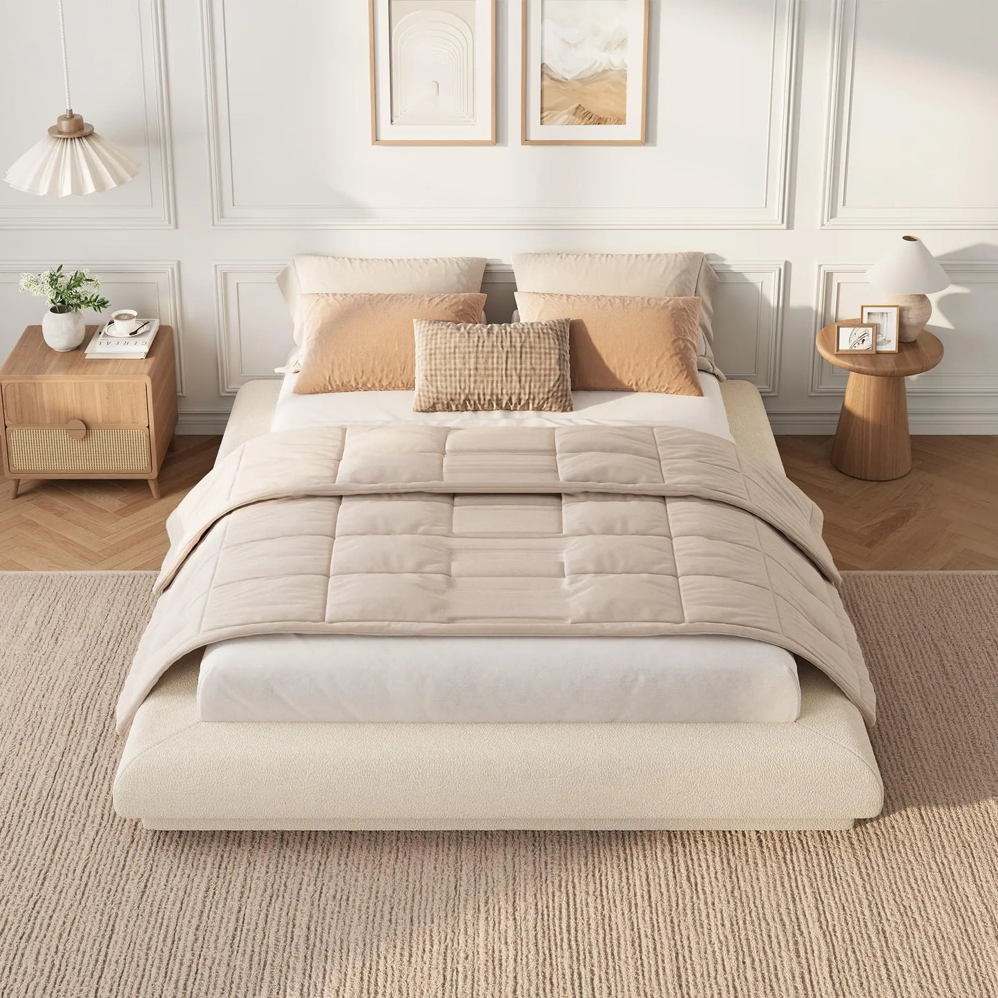 Full Queen King Cloud Platform Bed Frame, Upholstered Low Profile Bed With Metal Slats, Noise Free, Easy Assembly, No Box Spring Needed