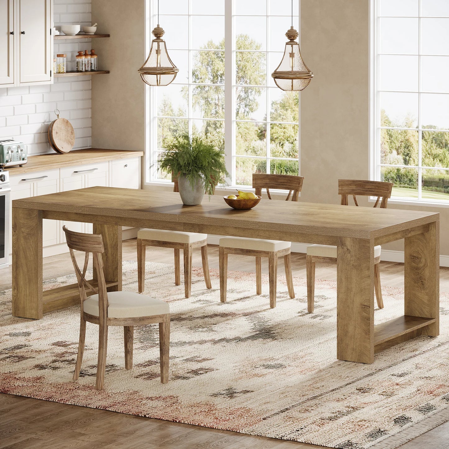 Tribesigns Modern Wood Dining Table With Pedestal Base Residential Furniture, No Chairs