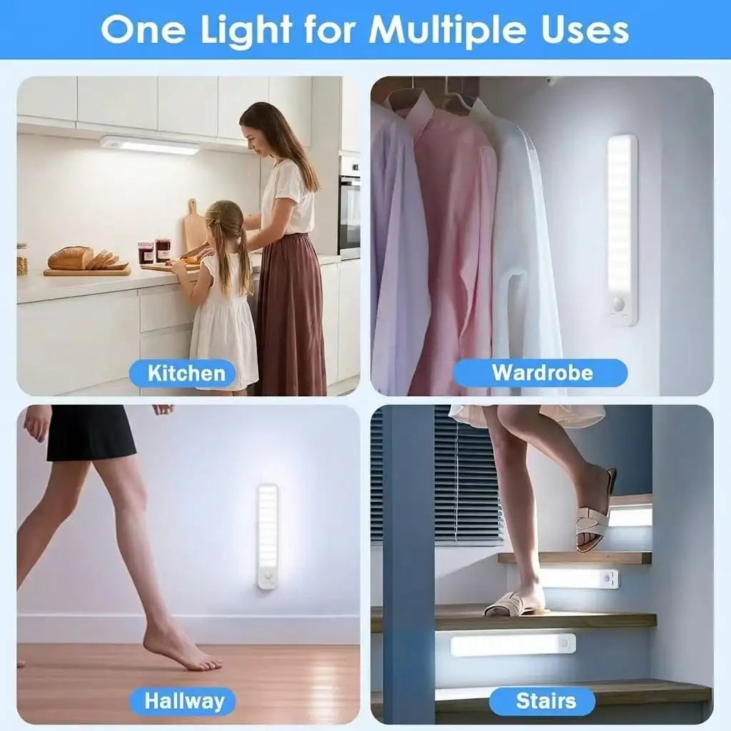 60 LED Motion Sensor Under Cabinet Light USB Rechargeable Magnetic