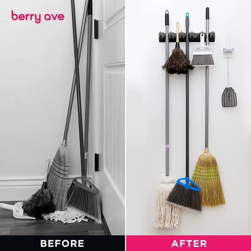 Wall Mounted Mop Holder Multifunctional Broom Shelf For Kitchen