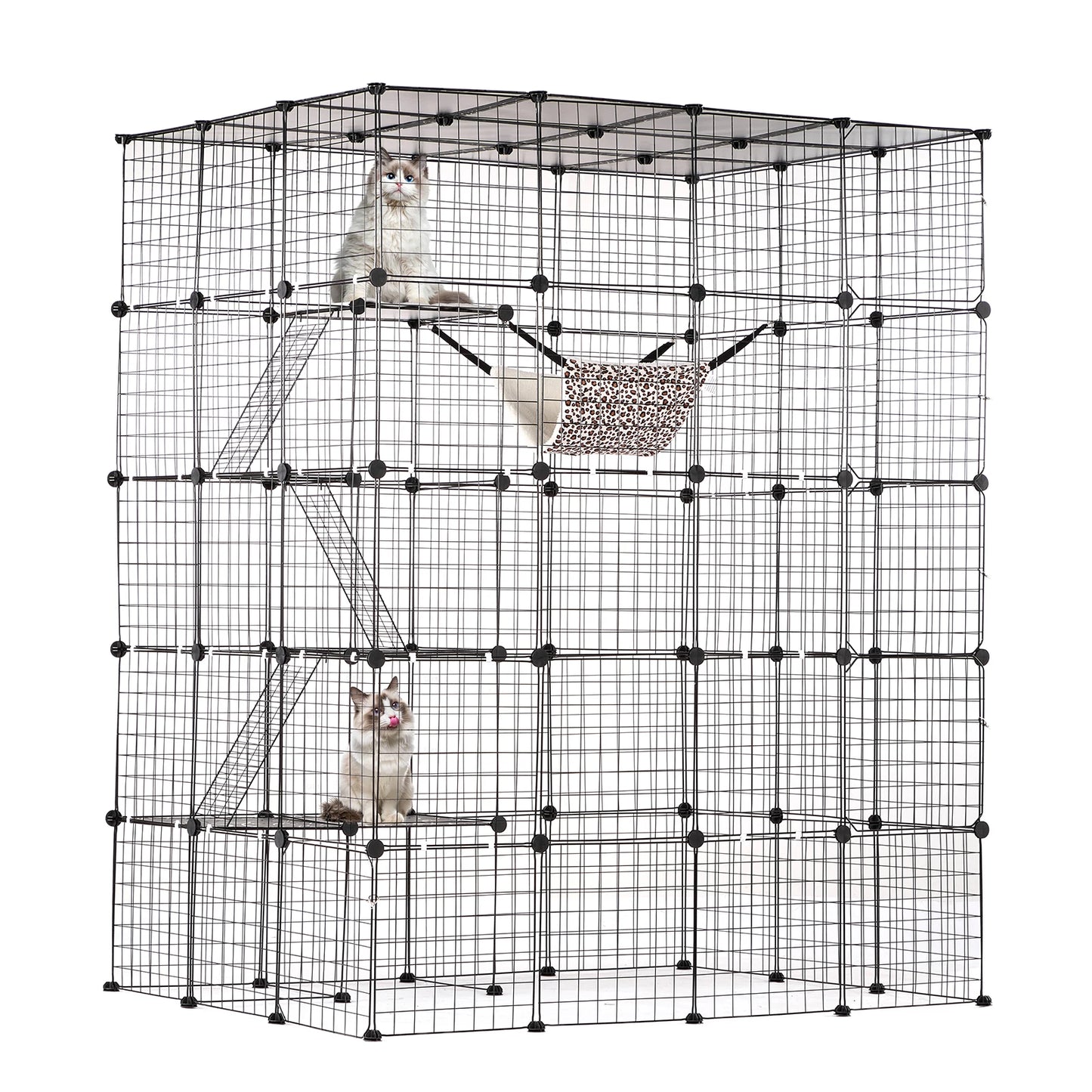 SucceBuy Large Cat Cage Detachable Metal Enclosure With Front Doors