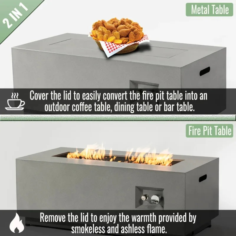 Propane Fire Pit Table 50000 BTU Glass Wind Guard Outdoor