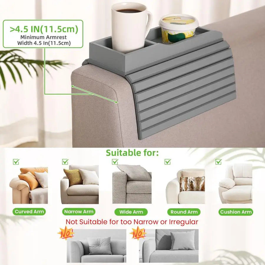 Portab Bamboo Couch Cup Holder Armrest Tray For Safe Drinks