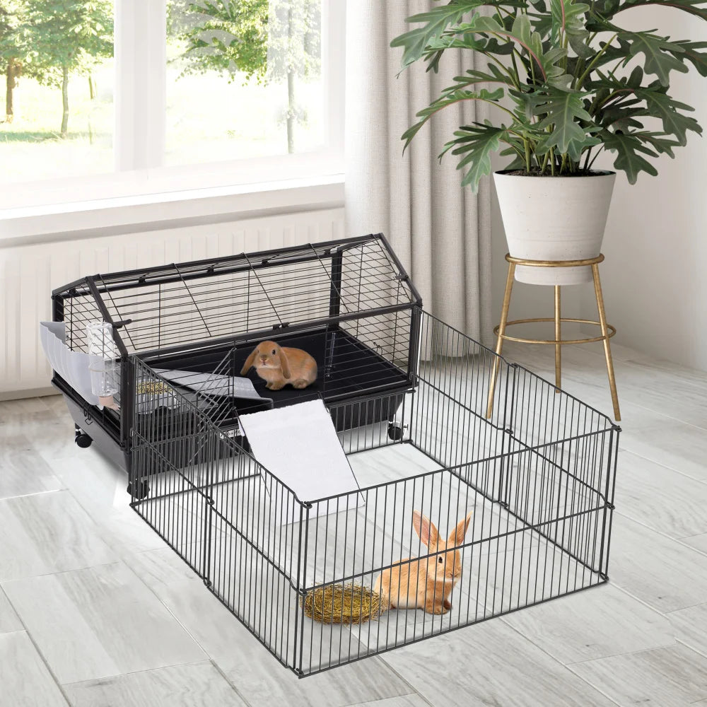 Small Animal Playpen Cage With Rolling Caster And Water Bottle