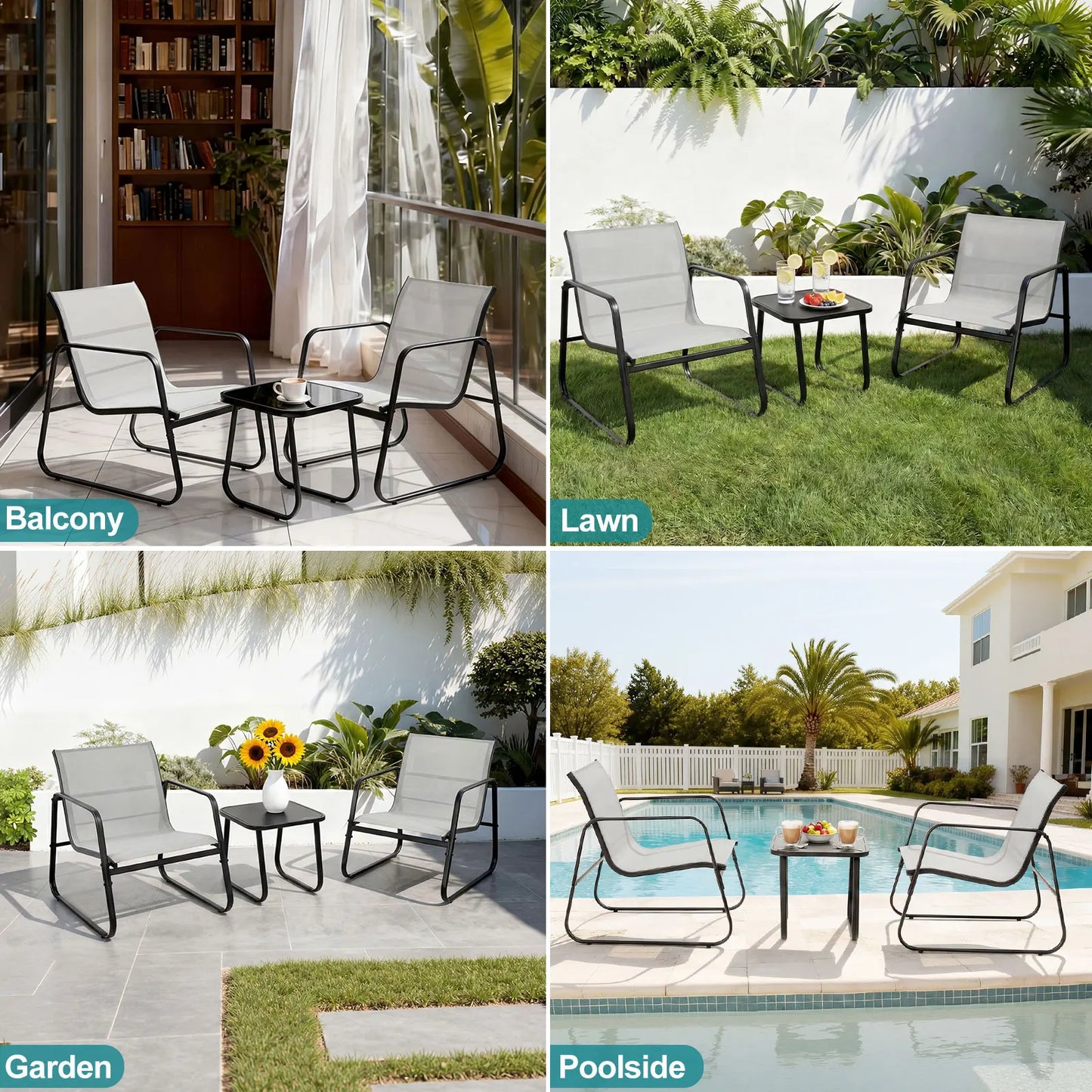 JHK 3-Piece Patio Furniture Set With Table Outdoor Mesh Back