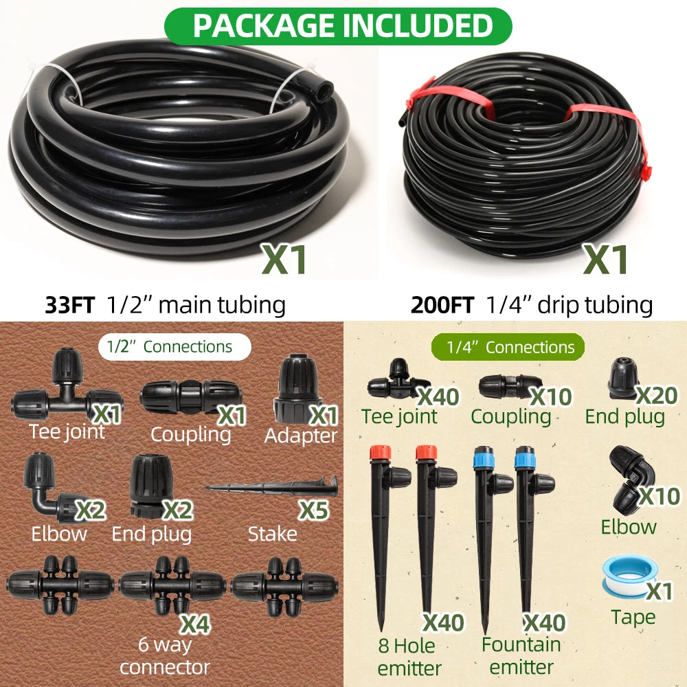 Terrawen Drip Irrigation System Kit With Locking Fittings