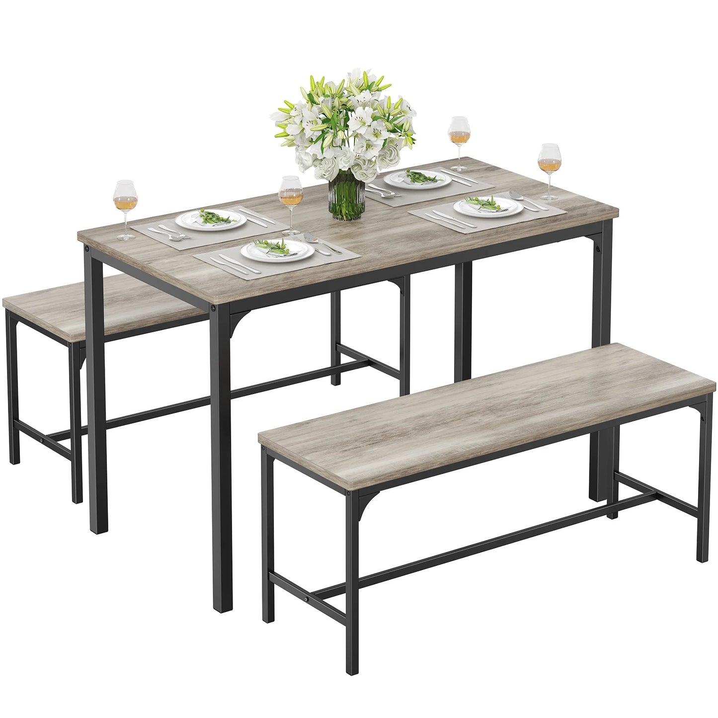 JHK 3-Piece Table And Chair Set With Metal Frame Space Saving