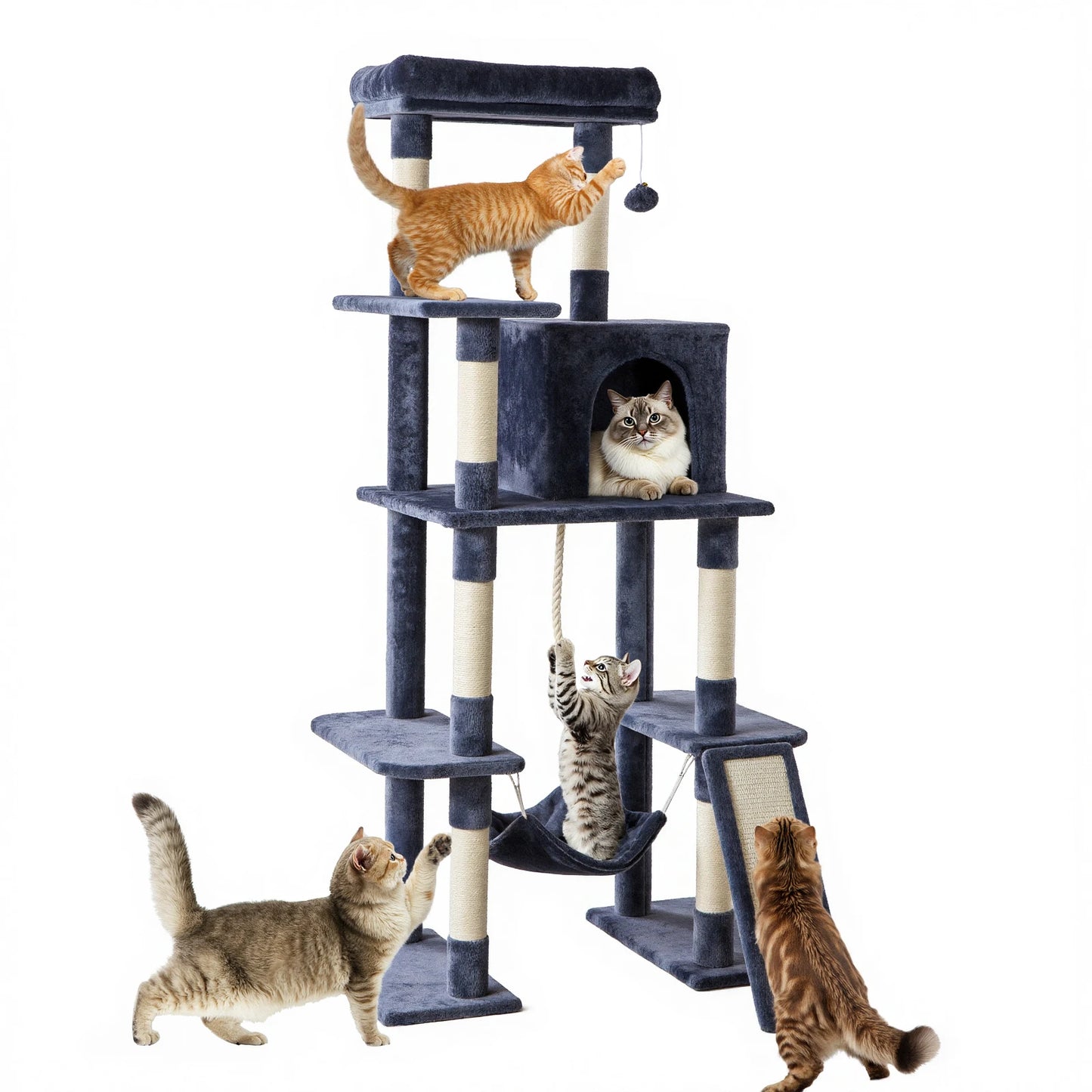 JHK Cat Tree Tall Multi Cat Climbing Tower With Natural Sisal Posts
