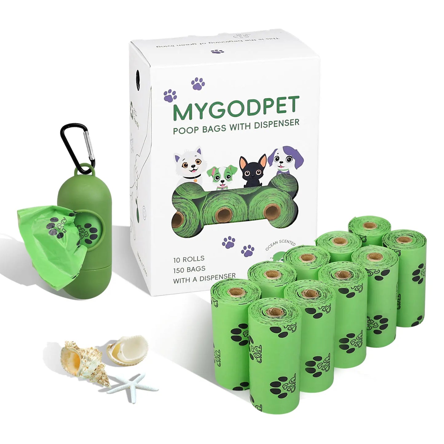 Biodegradable Dog Poop Bags With Dispenser Lavender Scented 150 Count