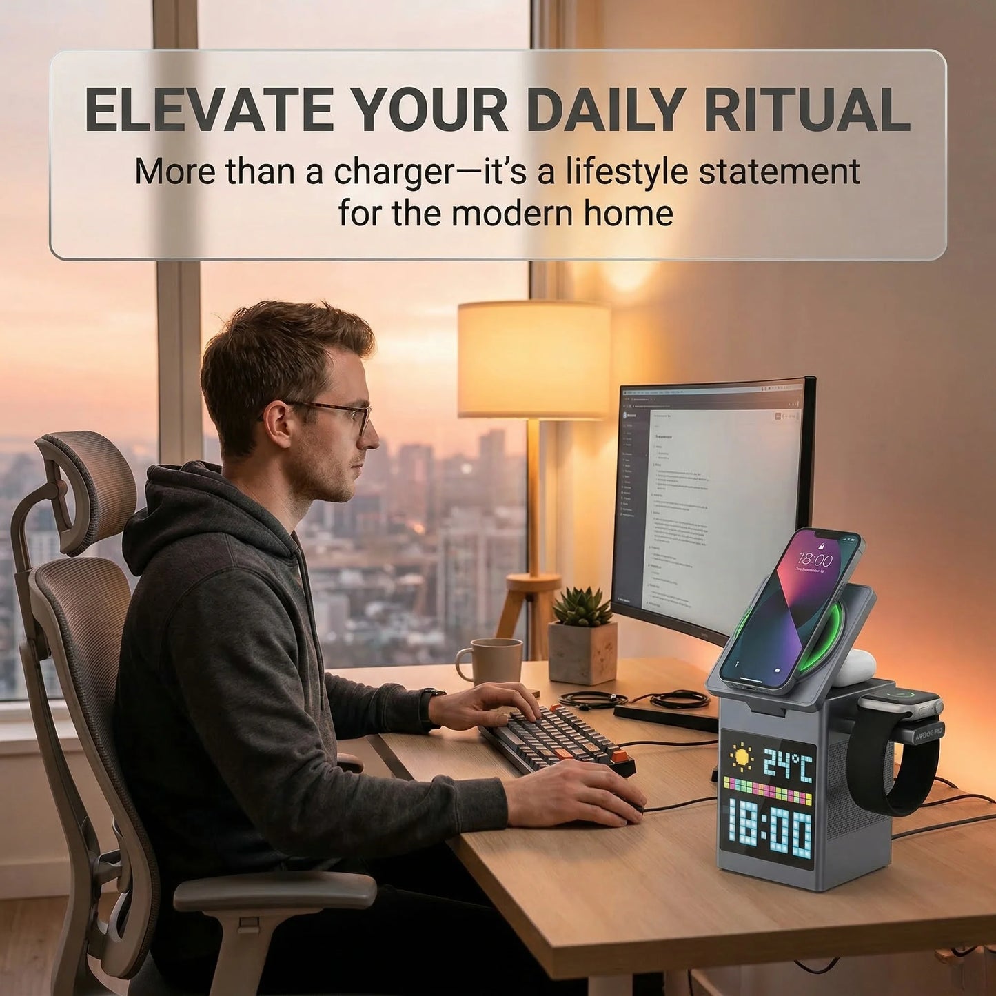 6 In 1 RGB Pixel Wireless Charger Alarm Clock Speaker