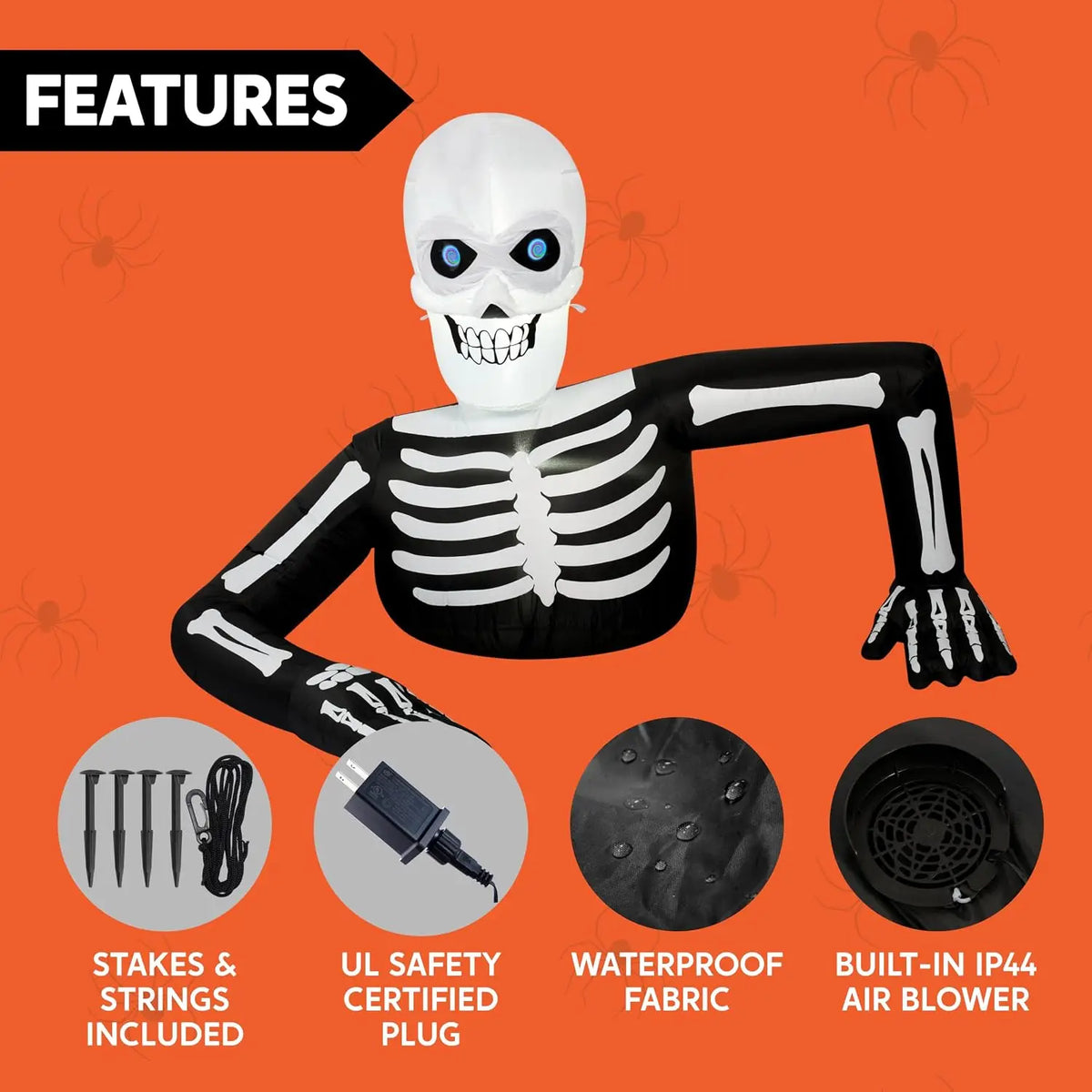 Joyfy Animated Halloween Skeleton Inflatable With LCD Eyes Decoration