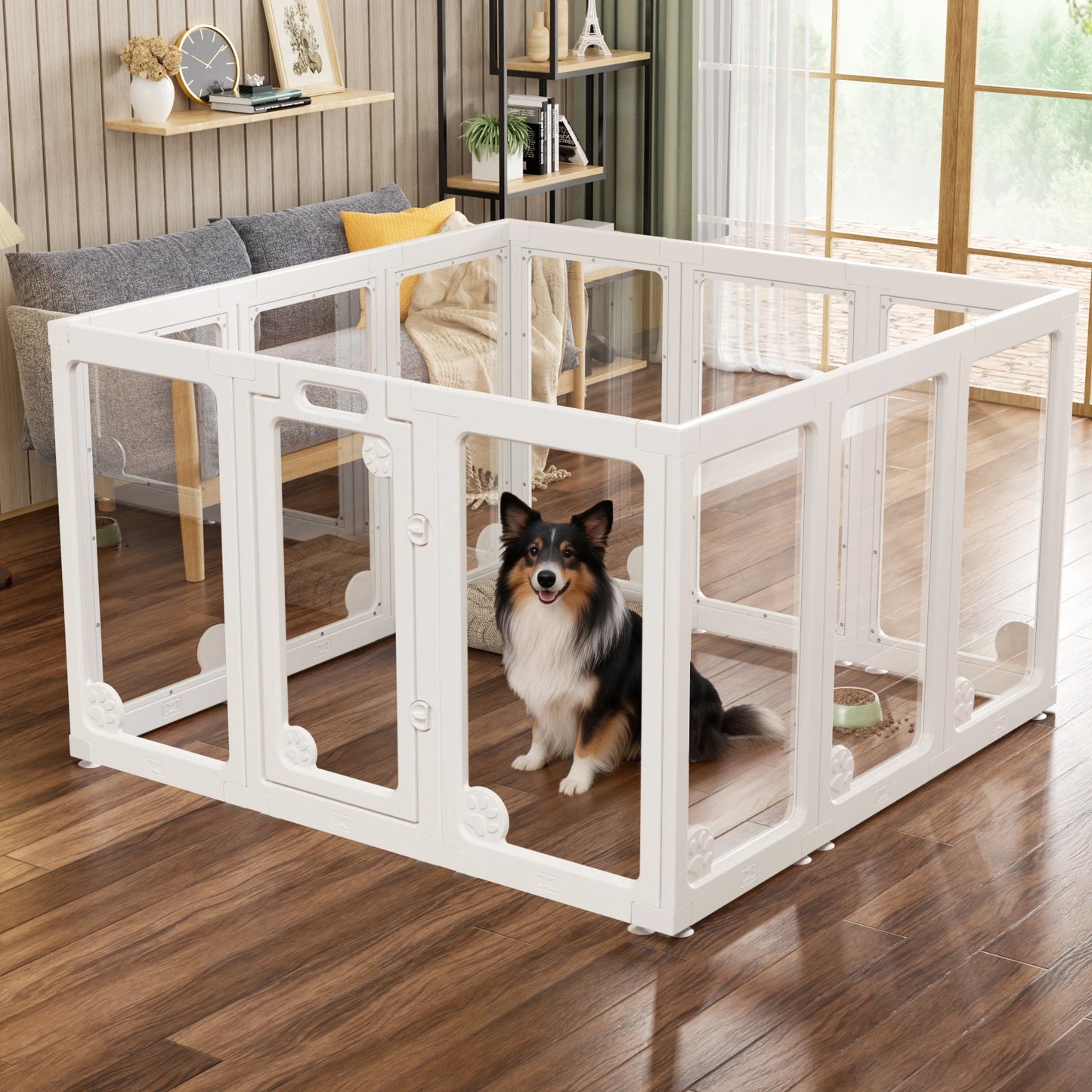 Jetting Clear Acrylic Dog Play Pen Indoor Puppy Fence Door