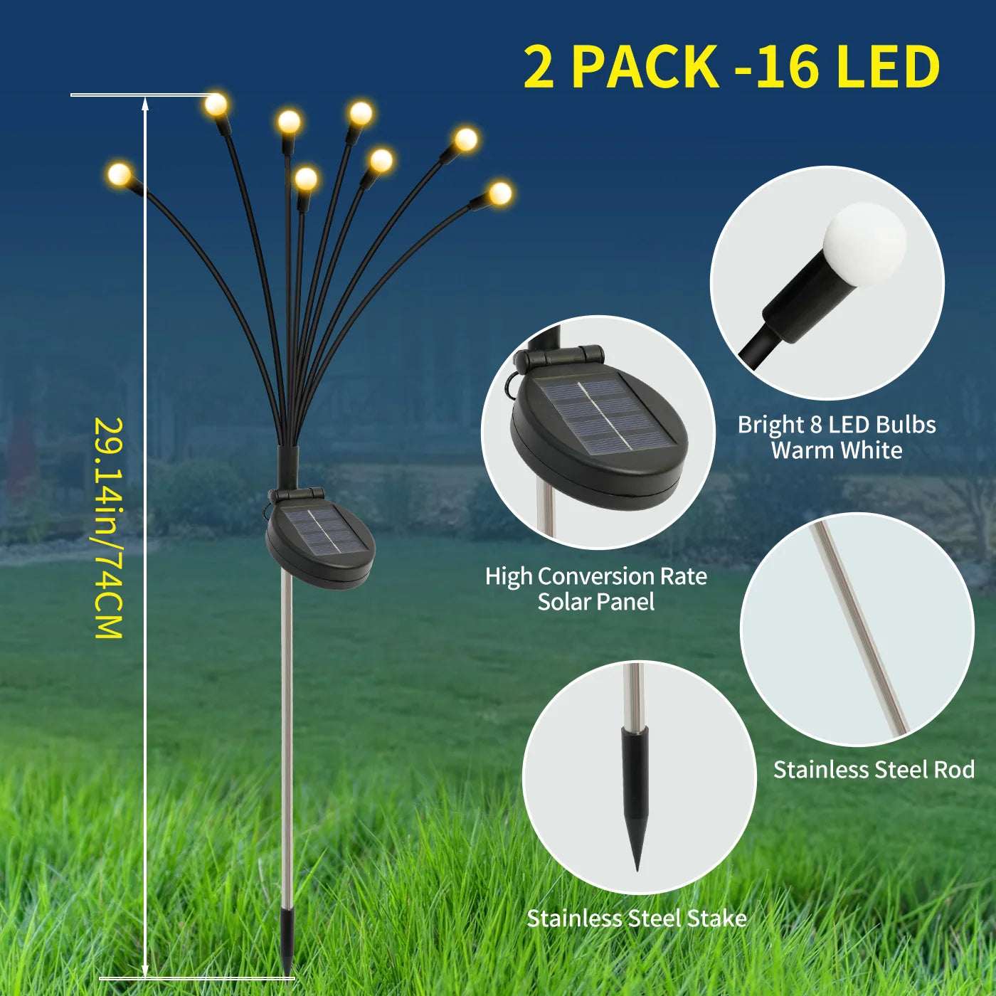 8-Head Solar Firefly Lights LED Outdoor Garden Pathway Lights Waterproof