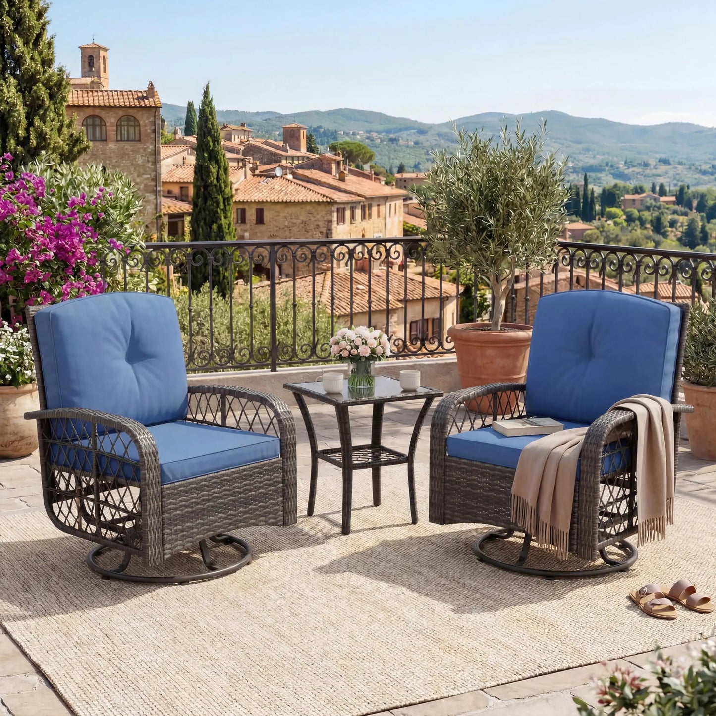 HobbyLane Outdoor Wicker Conversation Set 3 Piece Patio Furniture