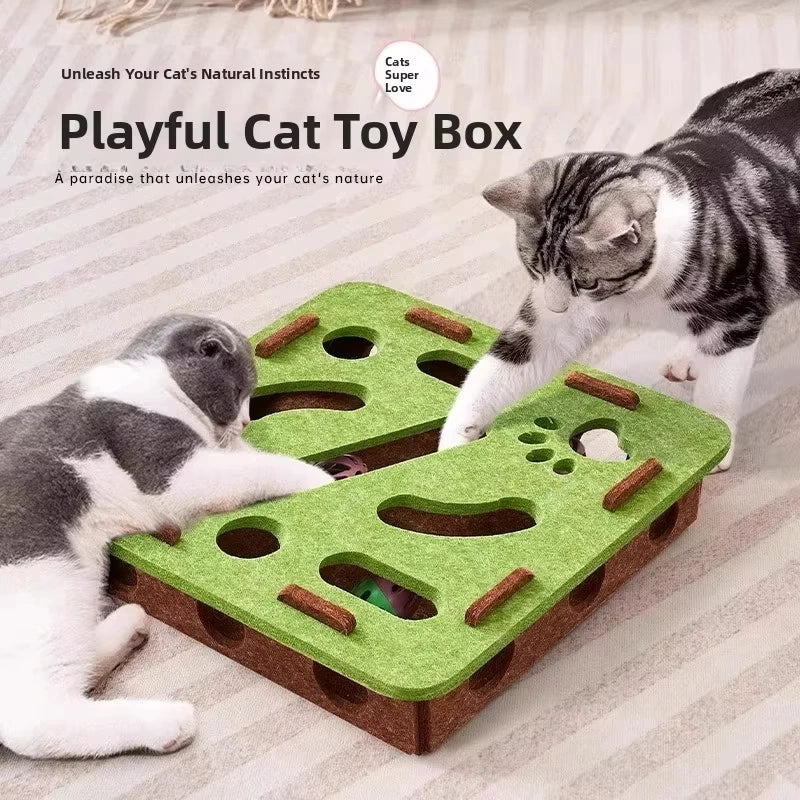 Cat Puzzle Toy Felt Box With Ball For Indoor Cats Entertainment