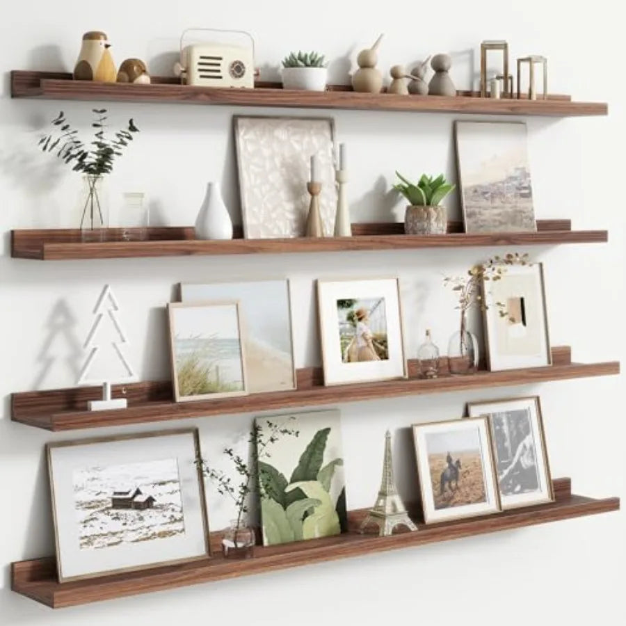 Floating Picture Ledge Shelves Of 4 With Lip For Wall