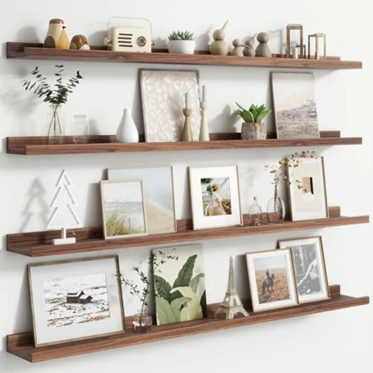 Floating Picture Ledge Shelves Of 4 With Lip For Wall