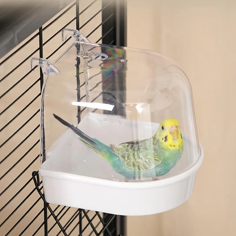 Transparent Bird Bath Tub With Splash-Proof Shower For Parrots