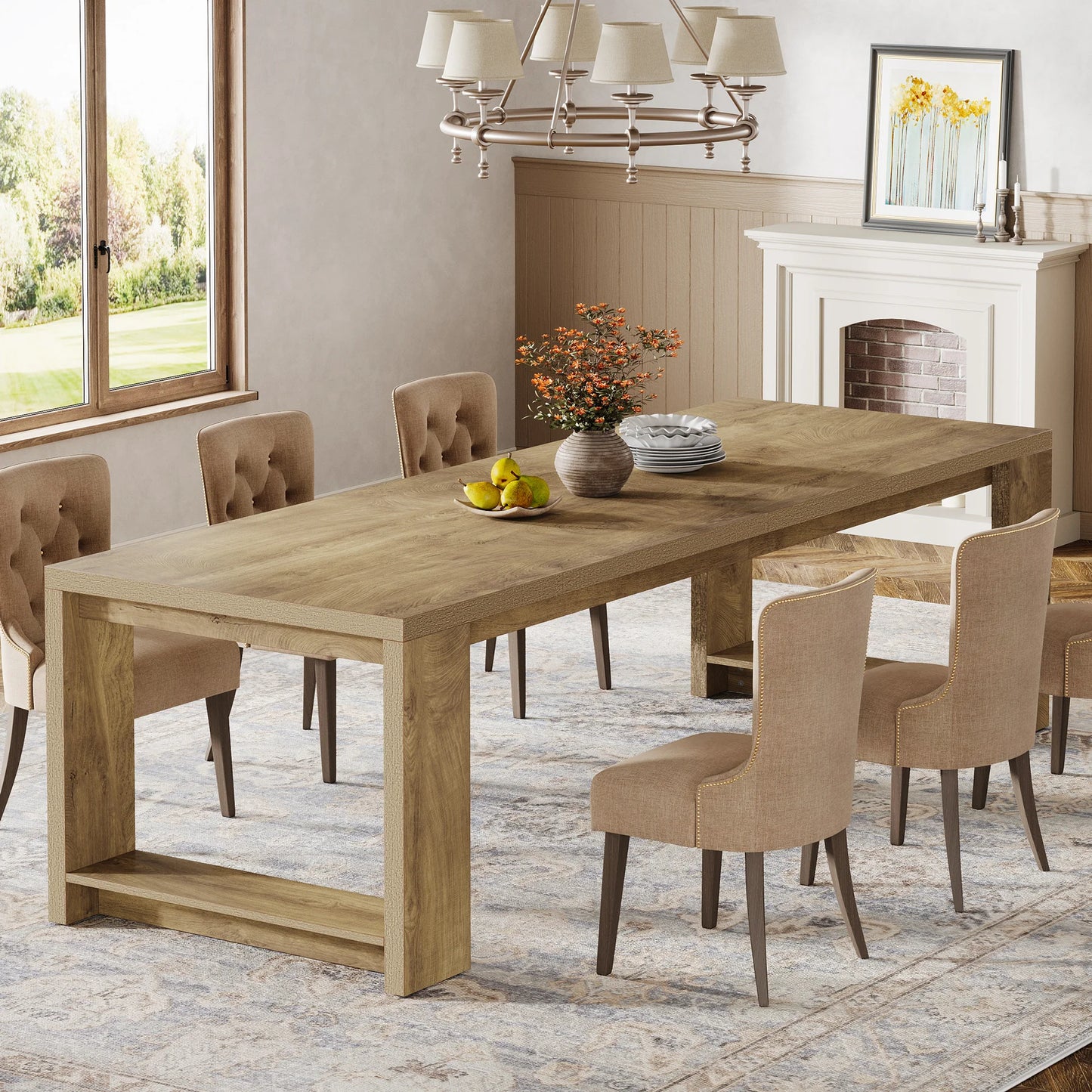 Tribesigns Modern Wood Dining Table With Pedestal Base Residential Furniture, No Chairs