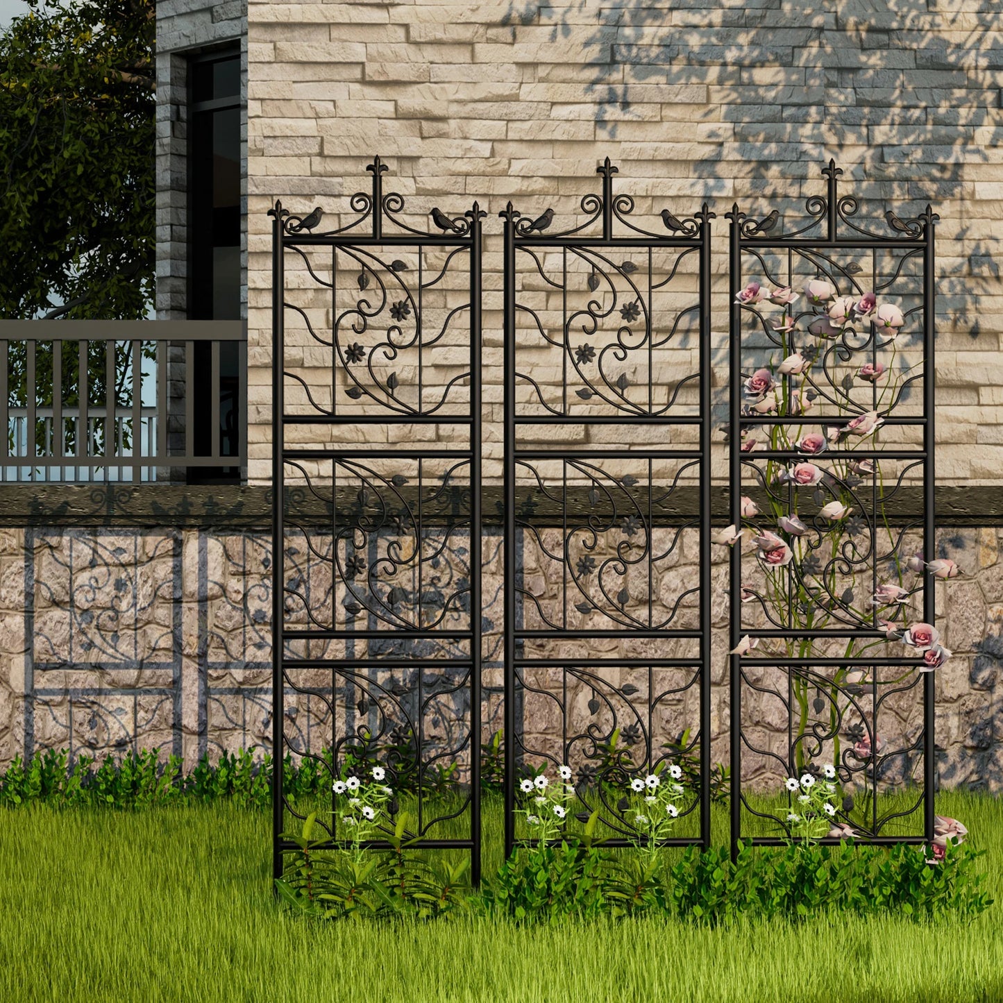 Garden Trellis Metal Fence Lattice Panel Outdoor Decor