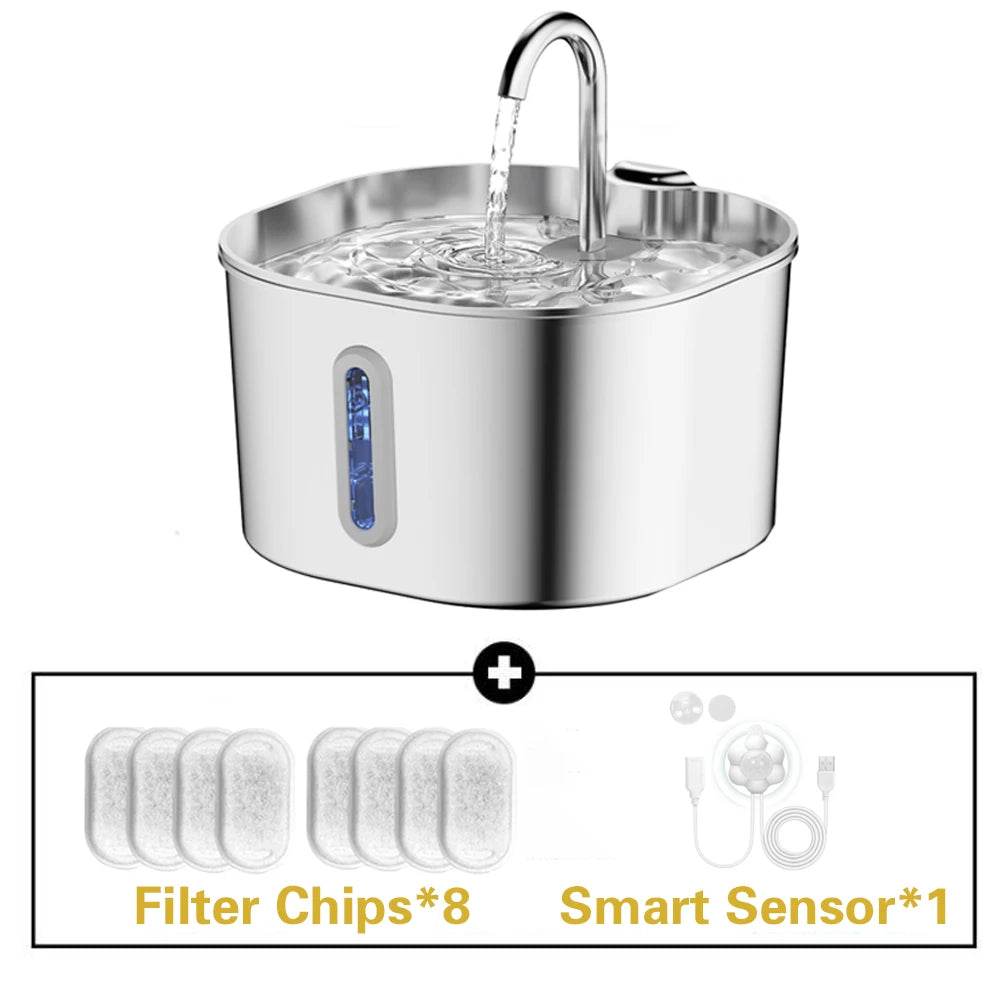 Stainless Steel Cat And Dog Water Fountain 2.2L LED Window
