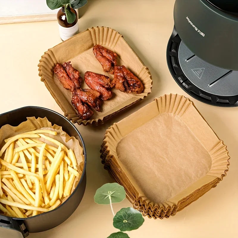 Square Silicone Air Fryer Liners Disposable Nonstick 50 100 Pack