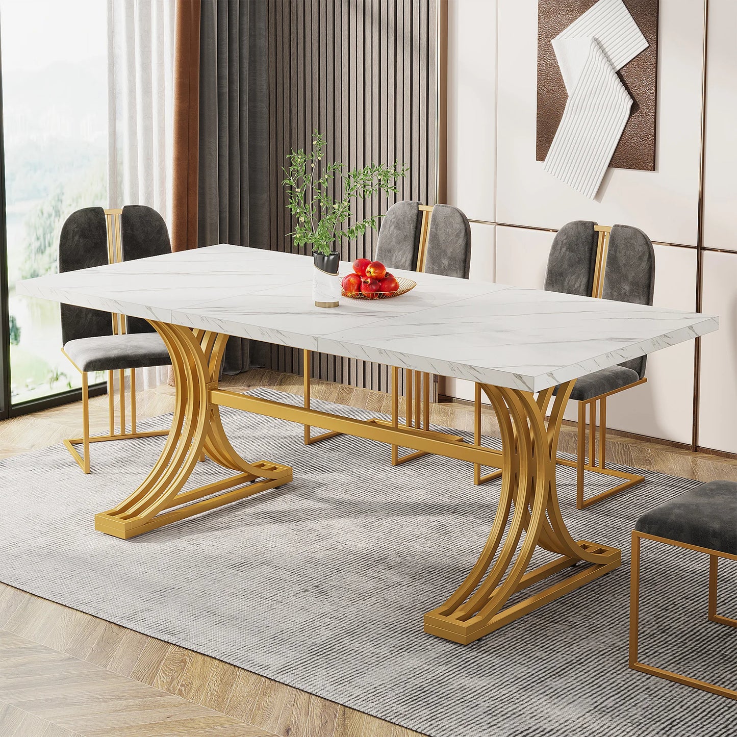Tribesigns Modern Rectangular Dining Table With Marble Finish Top, No Chairs